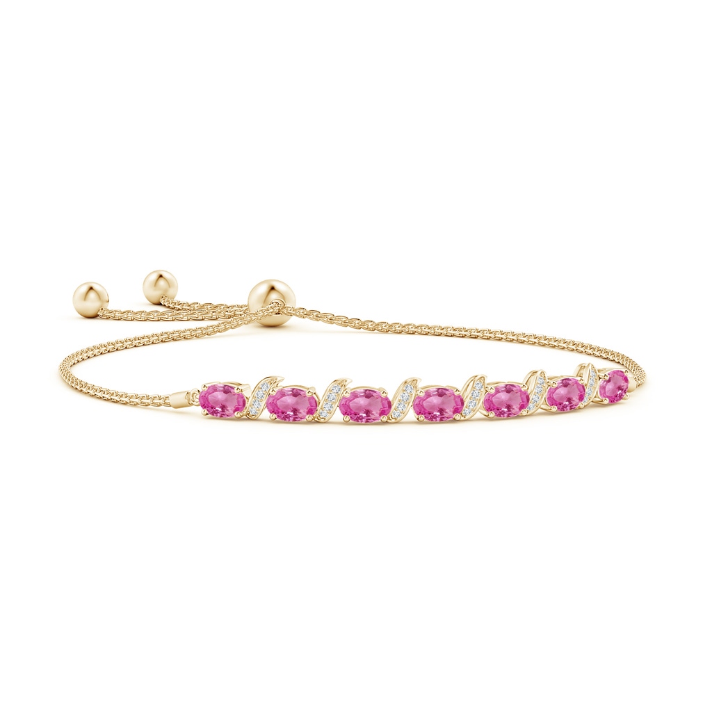 6x4mm AAA Oval Pink Sapphire Bolo Bracelet with Pave-Set Diamonds in Yellow Gold