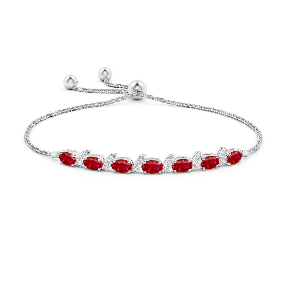 6x4mm AAA Oval Ruby Bolo Bracelet with Pave-Set Diamonds in White Gold side-1