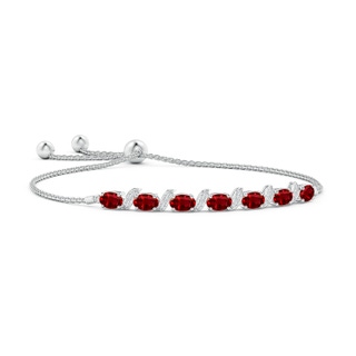 6x4mm Lab-Grown Oval Ruby Bolo Bracelet with Pave-Set Diamonds in White Gold