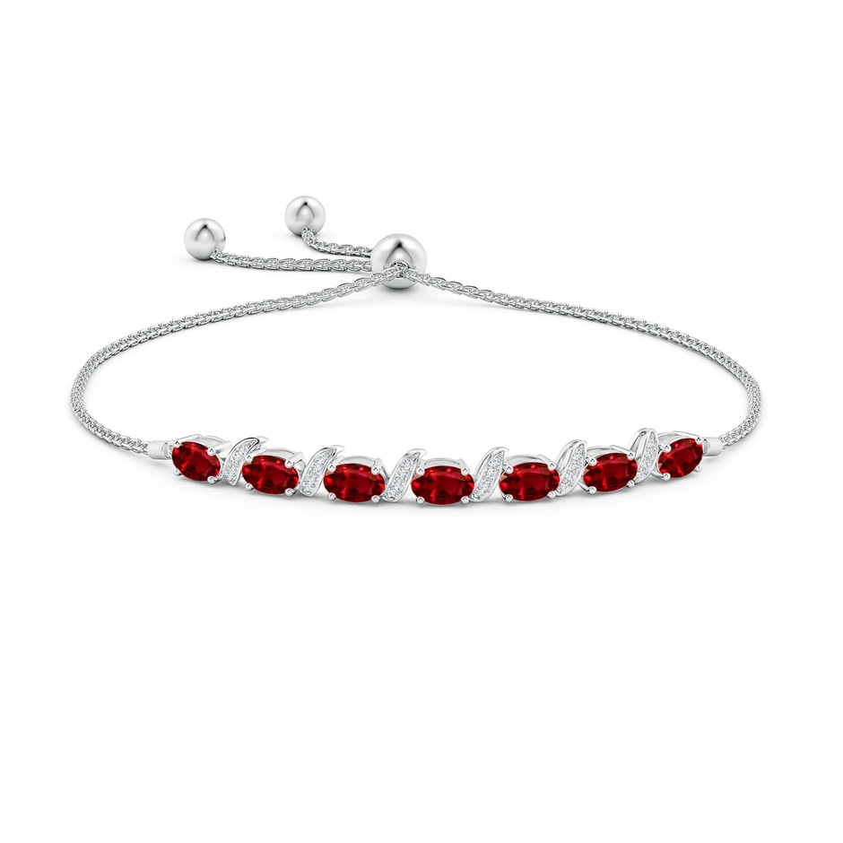 6x4mm Lab-Grown Oval Ruby Bolo Bracelet with Pave-Set Diamonds in White Gold side-1