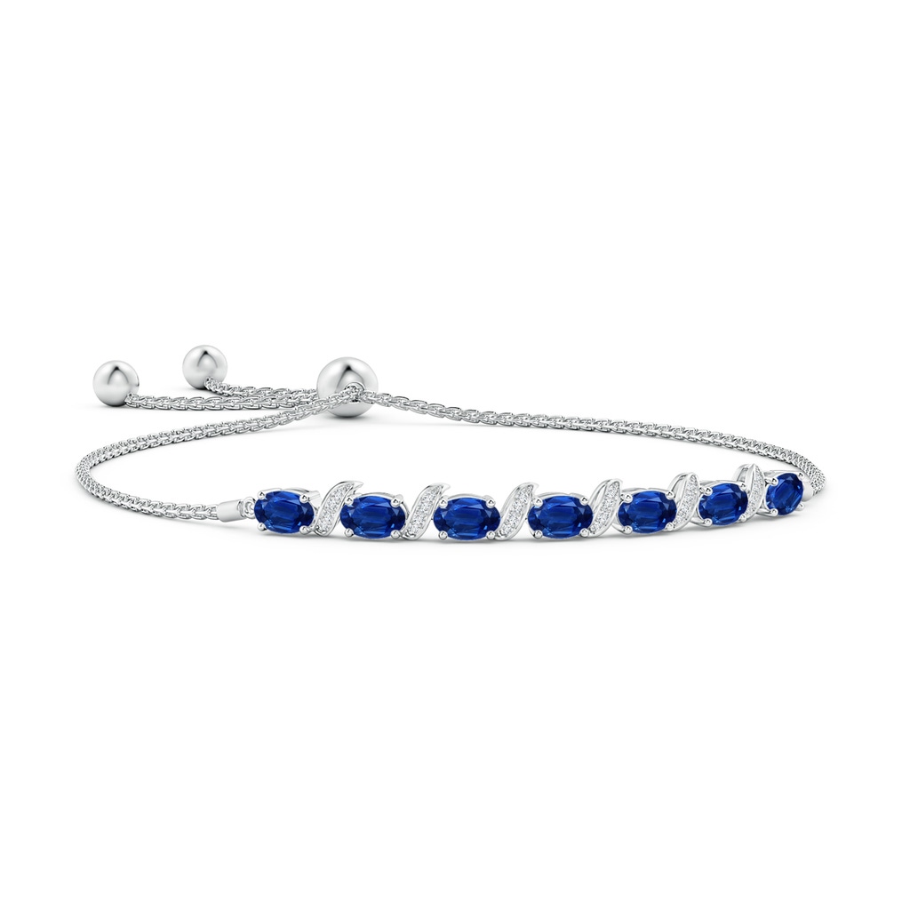 6x4mm AAA Oval Sapphire Bolo Bracelet with Pave-Set Diamonds in White Gold
