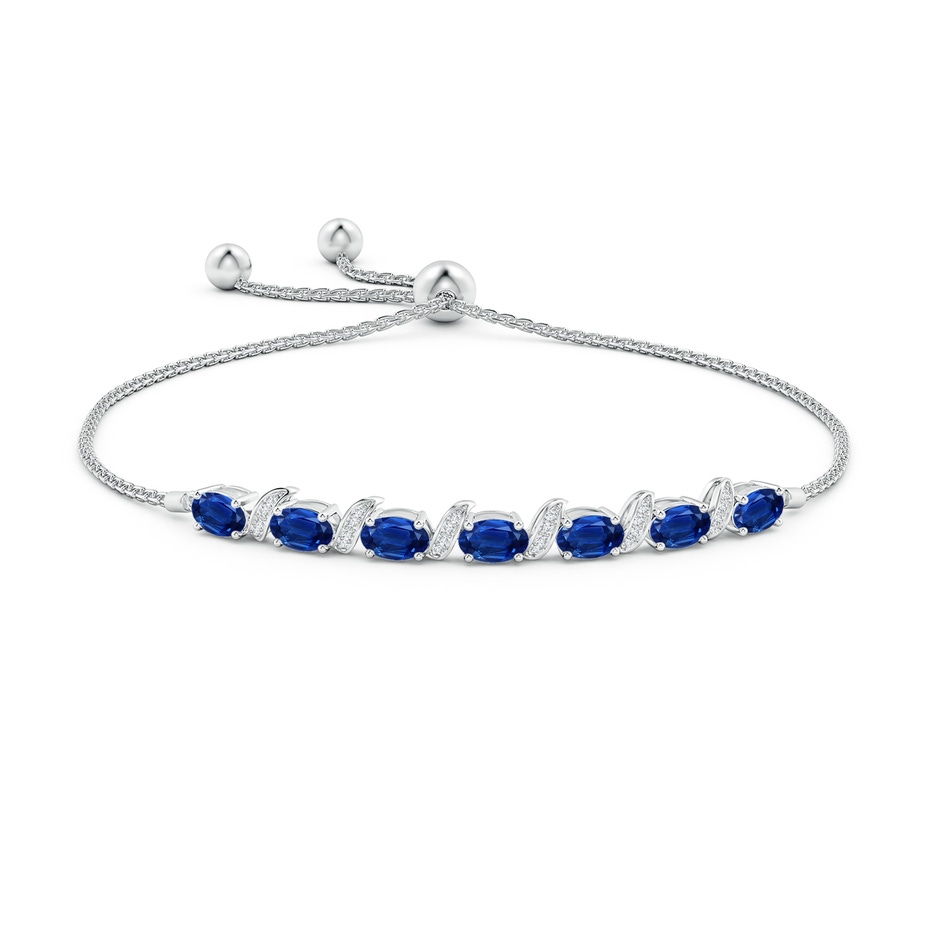 6x4mm AAA Oval Sapphire Bolo Bracelet with Pave-Set Diamonds in White Gold side-1