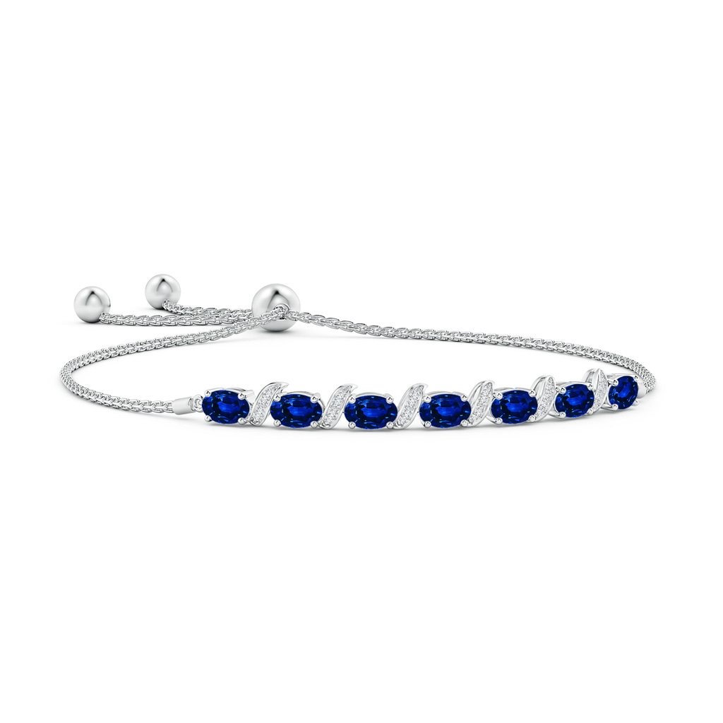 6x4mm Lab-Grown Oval Sapphire Bolo Bracelet with Pave-Set Diamonds in White Gold