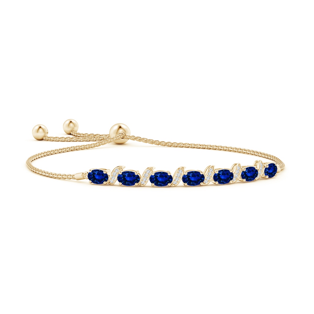 6x4mm AAAA Oval Sapphire Bolo Bracelet with Pave-Set Diamonds in Yellow Gold