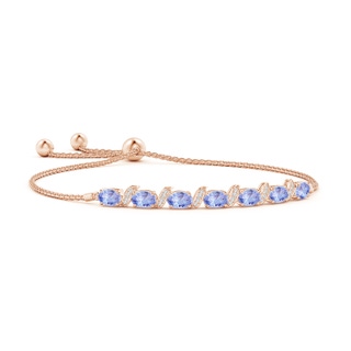 6x4mm AA Oval Tanzanite Bolo Bracelet with Pave-Set Diamonds in Rose Gold