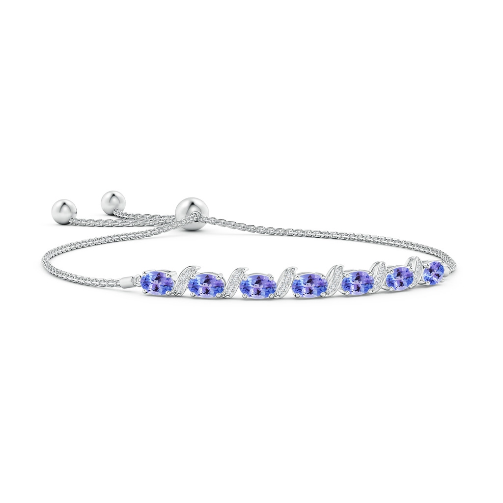 6x4mm AAA Oval Tanzanite Bolo Bracelet with Pave-Set Diamonds in White Gold