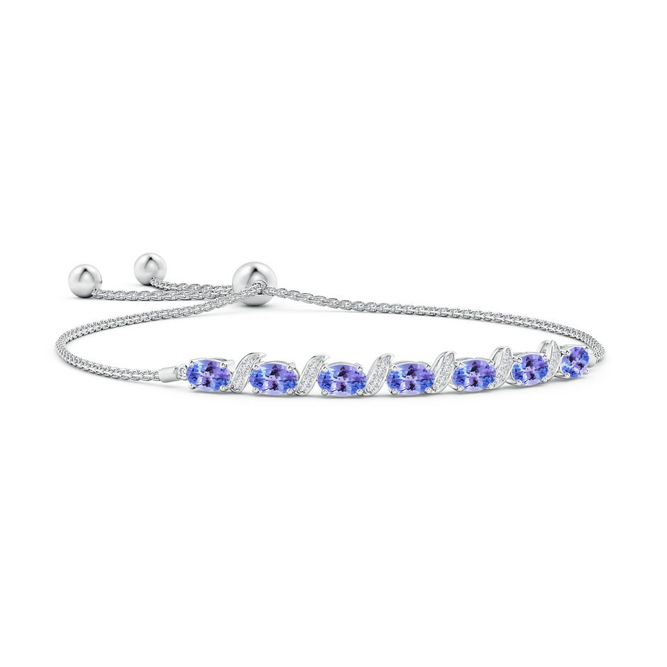 6x4mm AAA Oval Tanzanite Bolo Bracelet with Pave-Set Diamonds in White Gold 