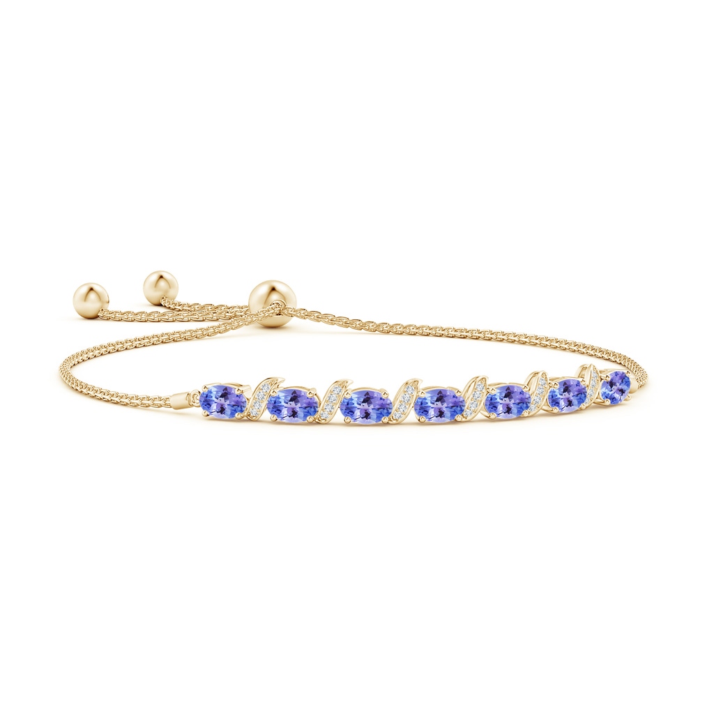 6x4mm AAA Oval Tanzanite Bolo Bracelet with Pave-Set Diamonds in Yellow Gold