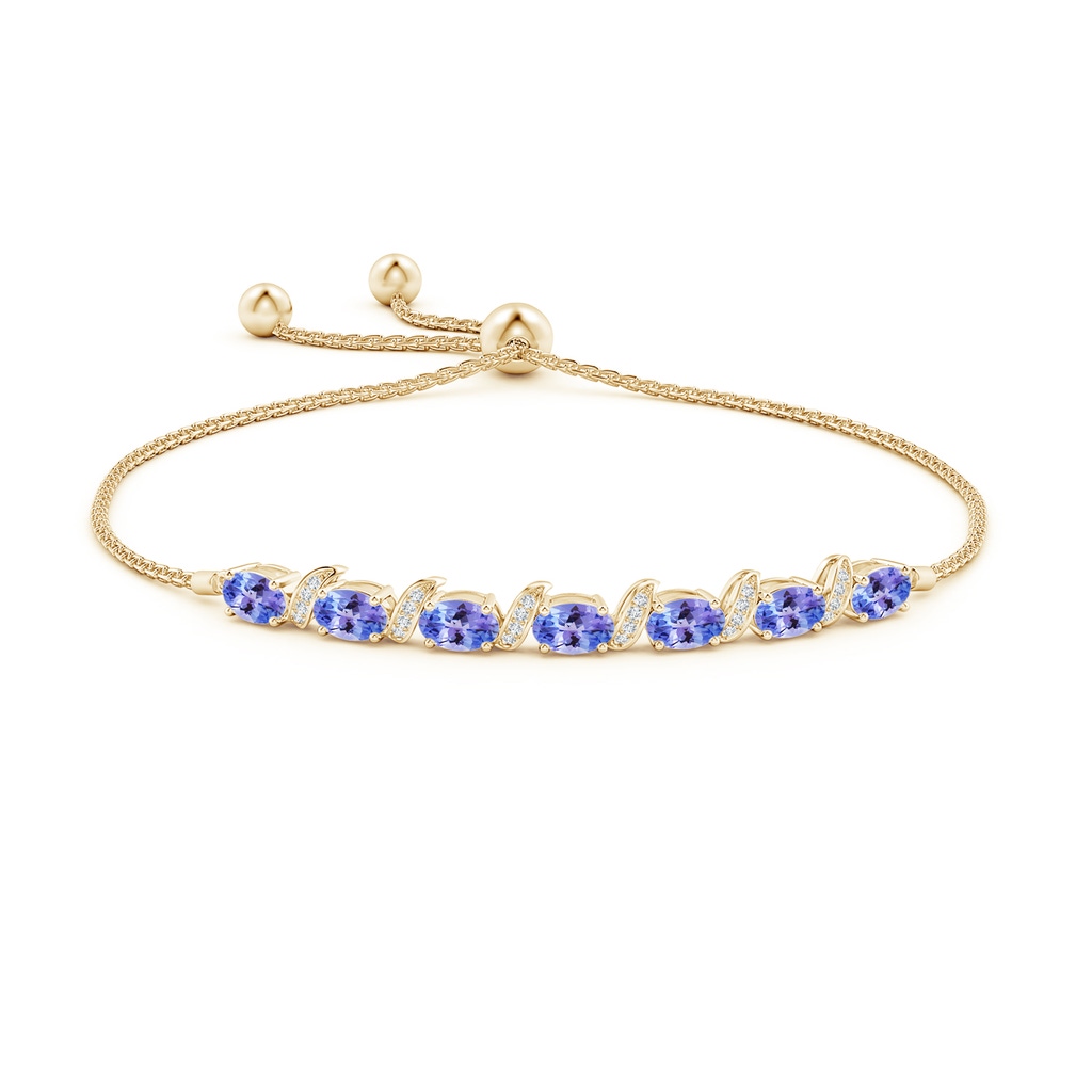 6x4mm AAA Oval Tanzanite Bolo Bracelet with Pave-Set Diamonds in Yellow Gold Side-1