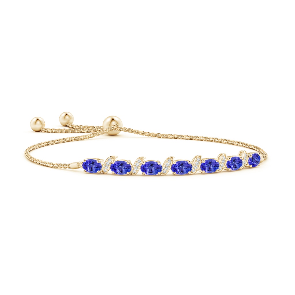 6x4mm AAAA Oval Tanzanite Bolo Bracelet with Pave-Set Diamonds in Yellow Gold