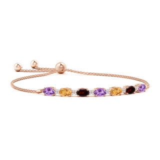 6x4mm A Oval Amethyst Bolo Bracelet with Citrine and Garnet in Rose Gold