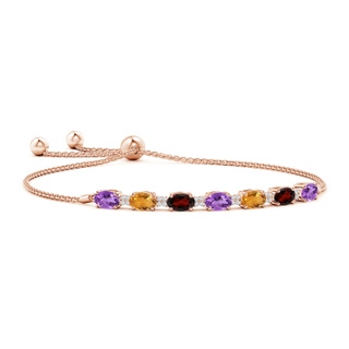 6x4mm AA Oval Amethyst Bolo Bracelet with Citrine and Garnet in Rose Gold