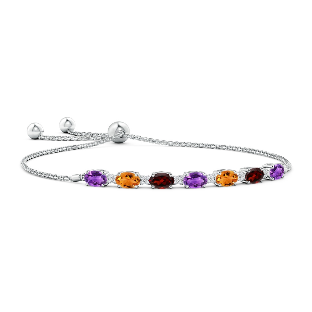 6x4mm AAA Oval Amethyst Bolo Bracelet with Citrine and Garnet in White Gold