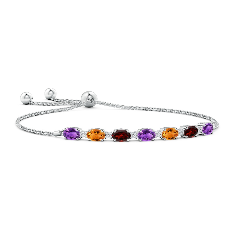 6x4mm AAA Oval Amethyst Bolo Bracelet with Citrine and Garnet in White Gold 