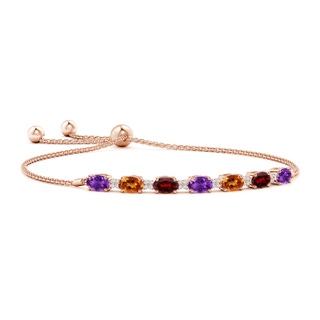 6x4mm AAAA Oval Amethyst Bolo Bracelet with Citrine and Garnet in Rose Gold