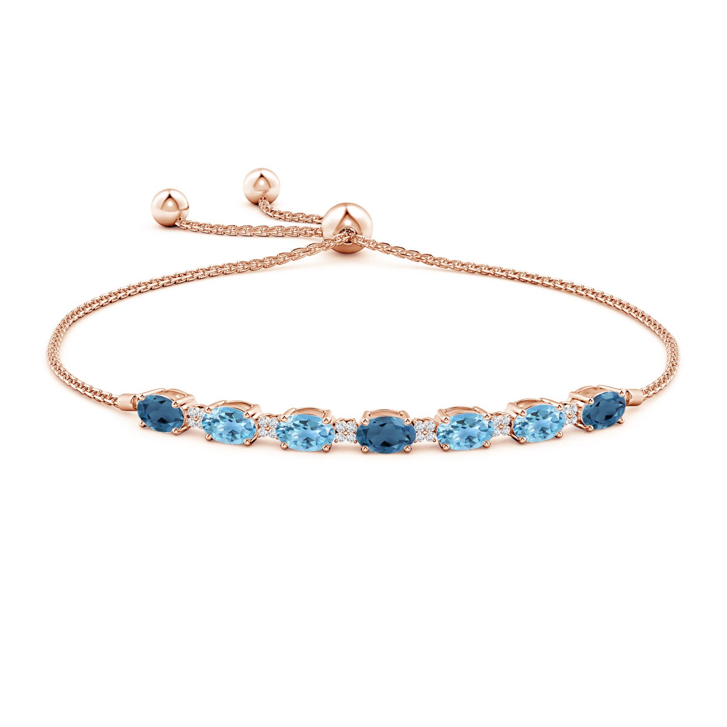 6x4mm A Oval London and Swiss Blue Topaz Bolo Bracelet in Rose Gold