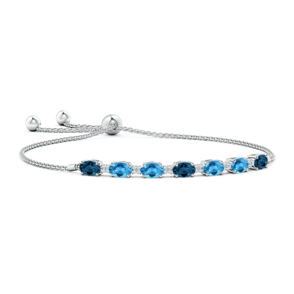 6x4mm AAA Oval London and Swiss Blue Topaz Bolo Bracelet in White Gold