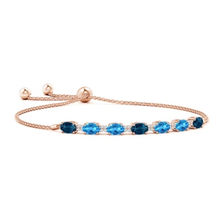 6x4mm AAAA Oval London and Swiss Blue Topaz Bolo Bracelet in Rose Gold