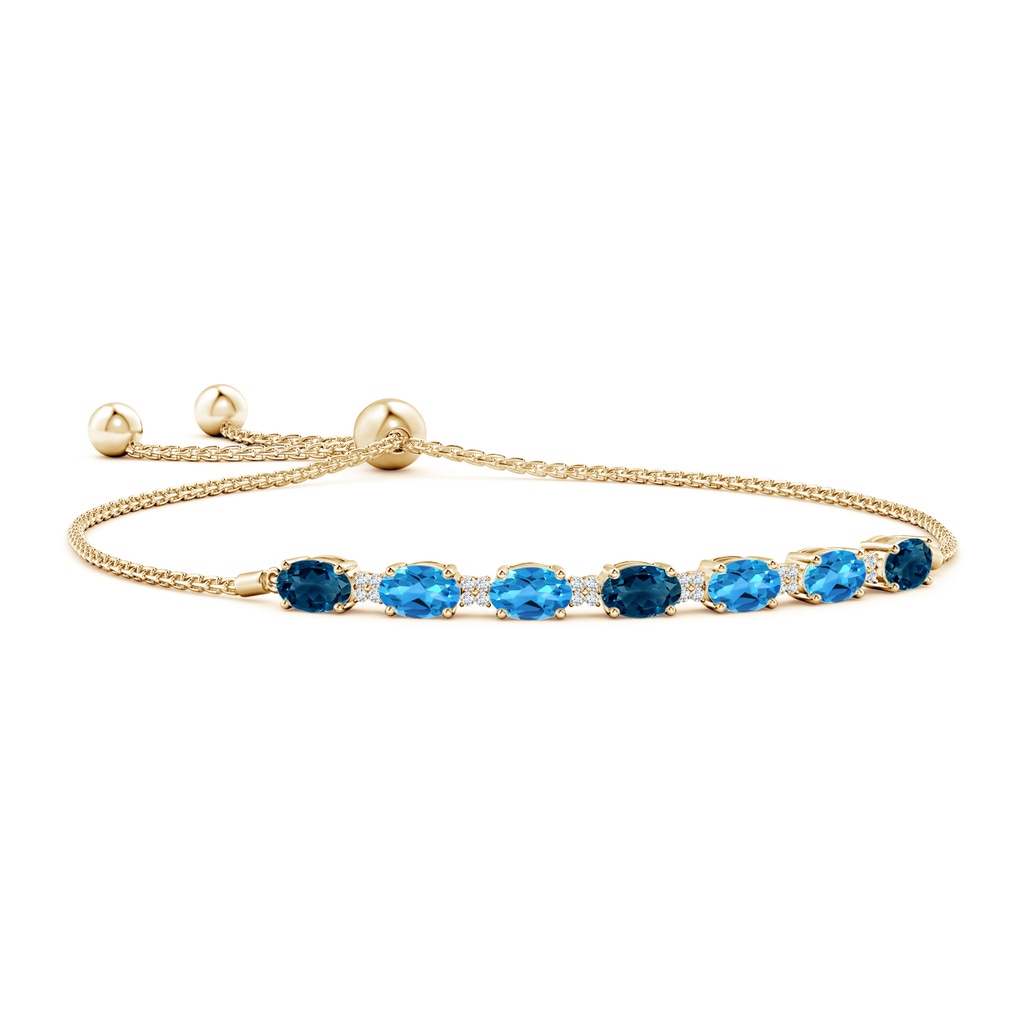 6x4mm AAAA Oval London and Swiss Blue Topaz Bolo Bracelet in Yellow Gold