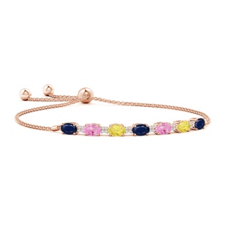 6x4mm A Oval Blue Sapphire Bolo Bracelet with Pink and Yellow Sapphire in Rose Gold