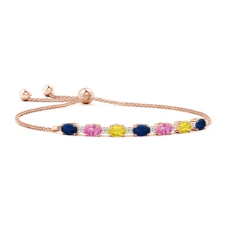 6x4mm AA Oval Blue Sapphire Bolo Bracelet with Pink and Yellow Sapphire in Rose Gold