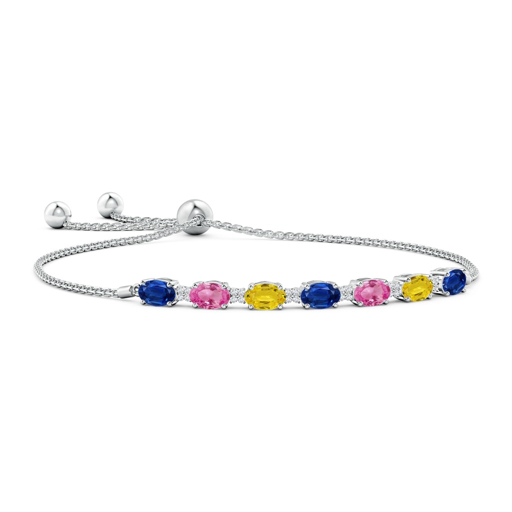 6x4mm AAA Oval Blue Sapphire Bolo Bracelet with Pink and Yellow Sapphire in White Gold