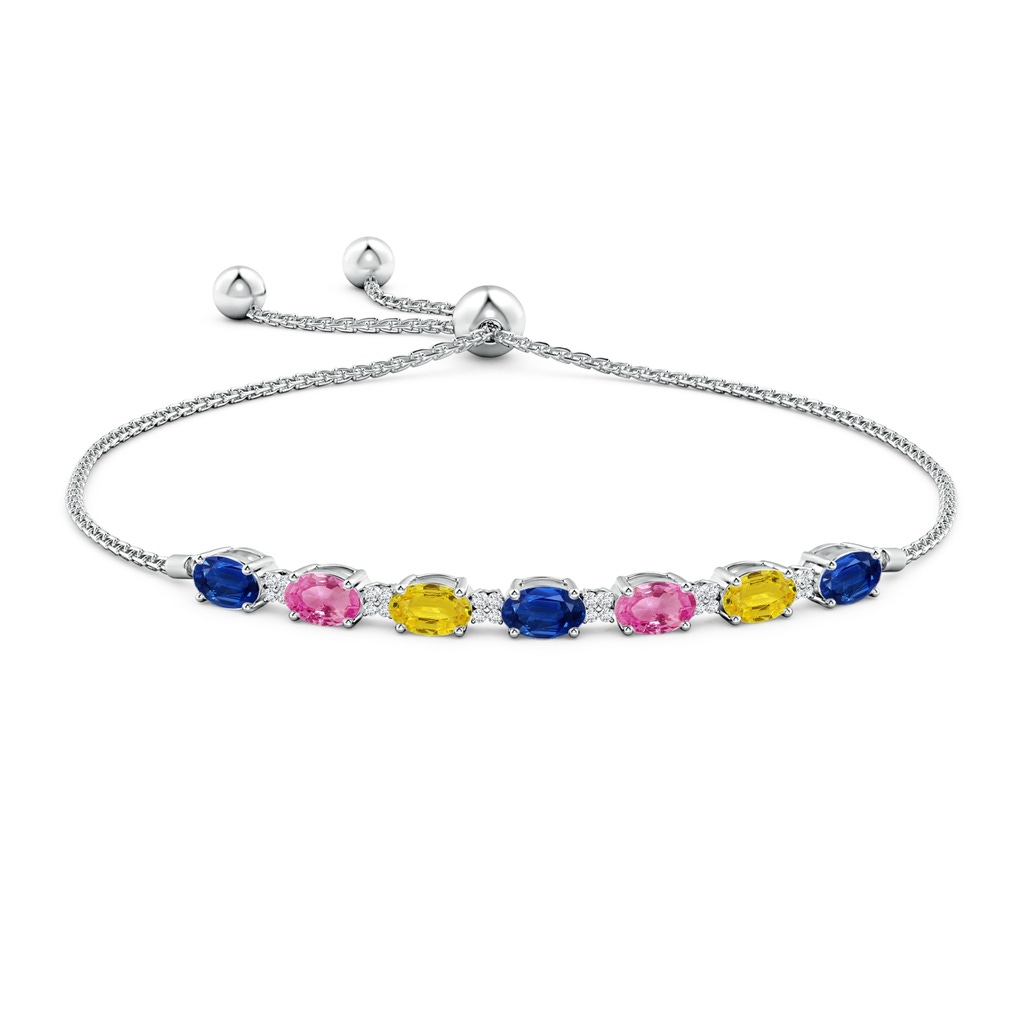 6x4mm AAA Oval Blue Sapphire Bolo Bracelet with Pink and Yellow Sapphire in White Gold Side-1