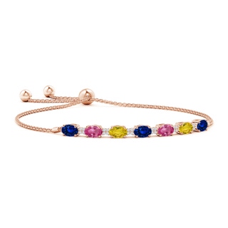 6x4mm AAAA Oval Blue Sapphire Bolo Bracelet with Pink and Yellow Sapphire in Rose Gold