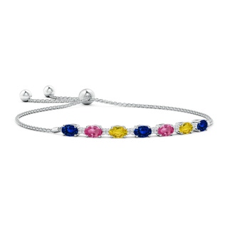 6x4mm AAAA Oval Blue Sapphire Bolo Bracelet with Pink and Yellow Sapphire in White Gold
