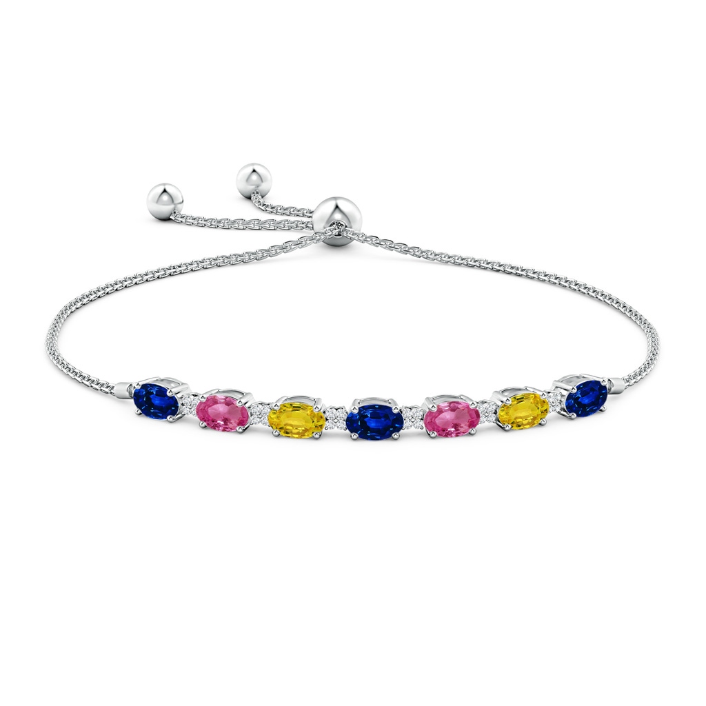 6x4mm AAAA Oval Blue Sapphire Bolo Bracelet with Pink and Yellow Sapphire in White Gold Side-1