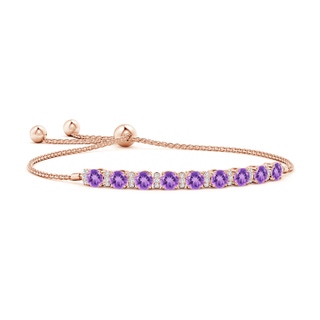 4mm A Amethyst Bolo Bracelet with Diamond Accents in Rose Gold