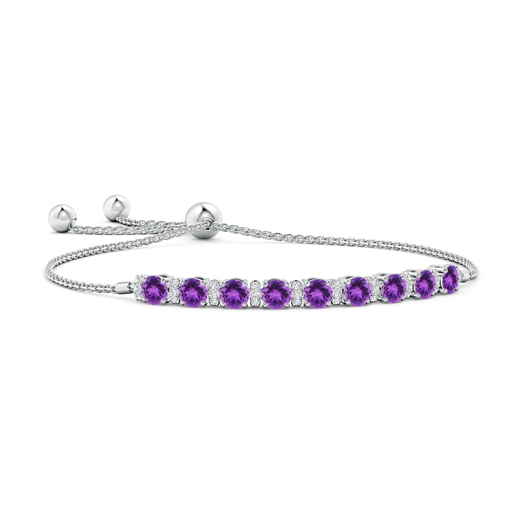 4mm AAA Amethyst Bolo Bracelet with Diamond Accents in White Gold