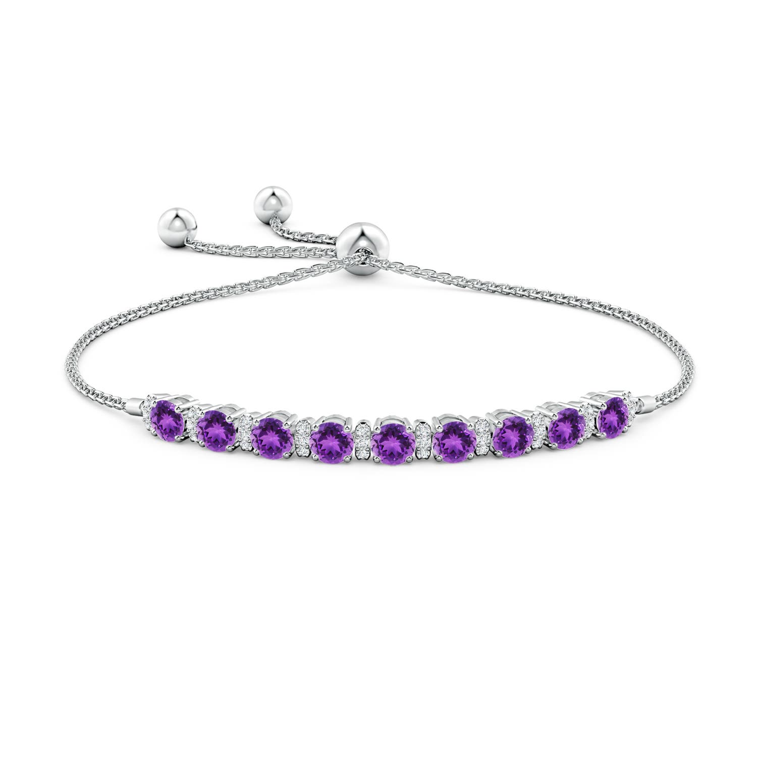 4mm AAA Amethyst Bolo Bracelet with Diamond Accents in White Gold - side 1