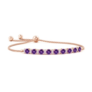 4mm AAAA Amethyst Bolo Bracelet with Diamond Accents in Rose Gold