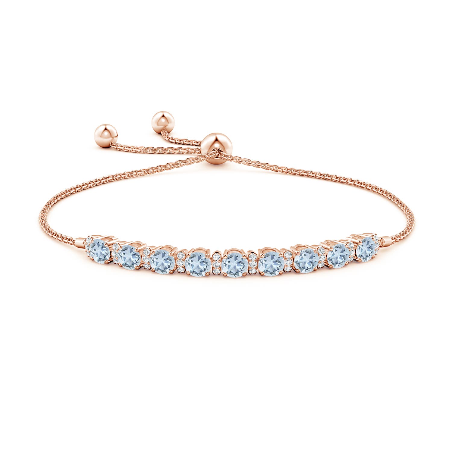 4mm A Aquamarine Bolo Bracelet with Diamond Accents in Rose Gold