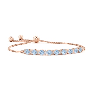 4mm AA Aquamarine Bolo Bracelet with Diamond Accents in Rose Gold