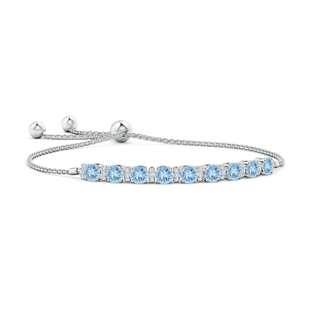 4mm AAA Aquamarine Bolo Bracelet with Diamond Accents in White Gold