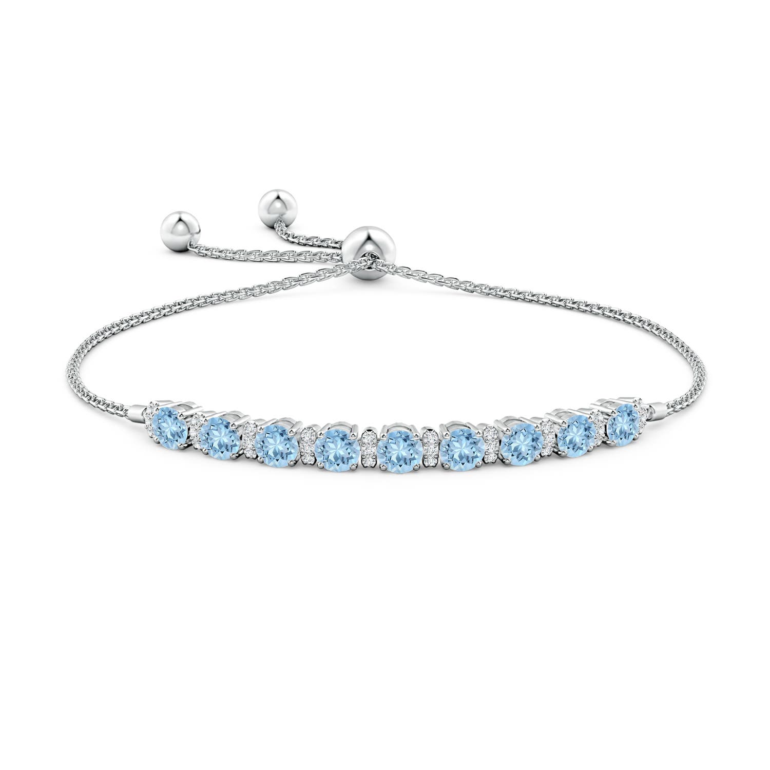 4mm AAA Aquamarine Bolo Bracelet with Diamond Accents in White Gold