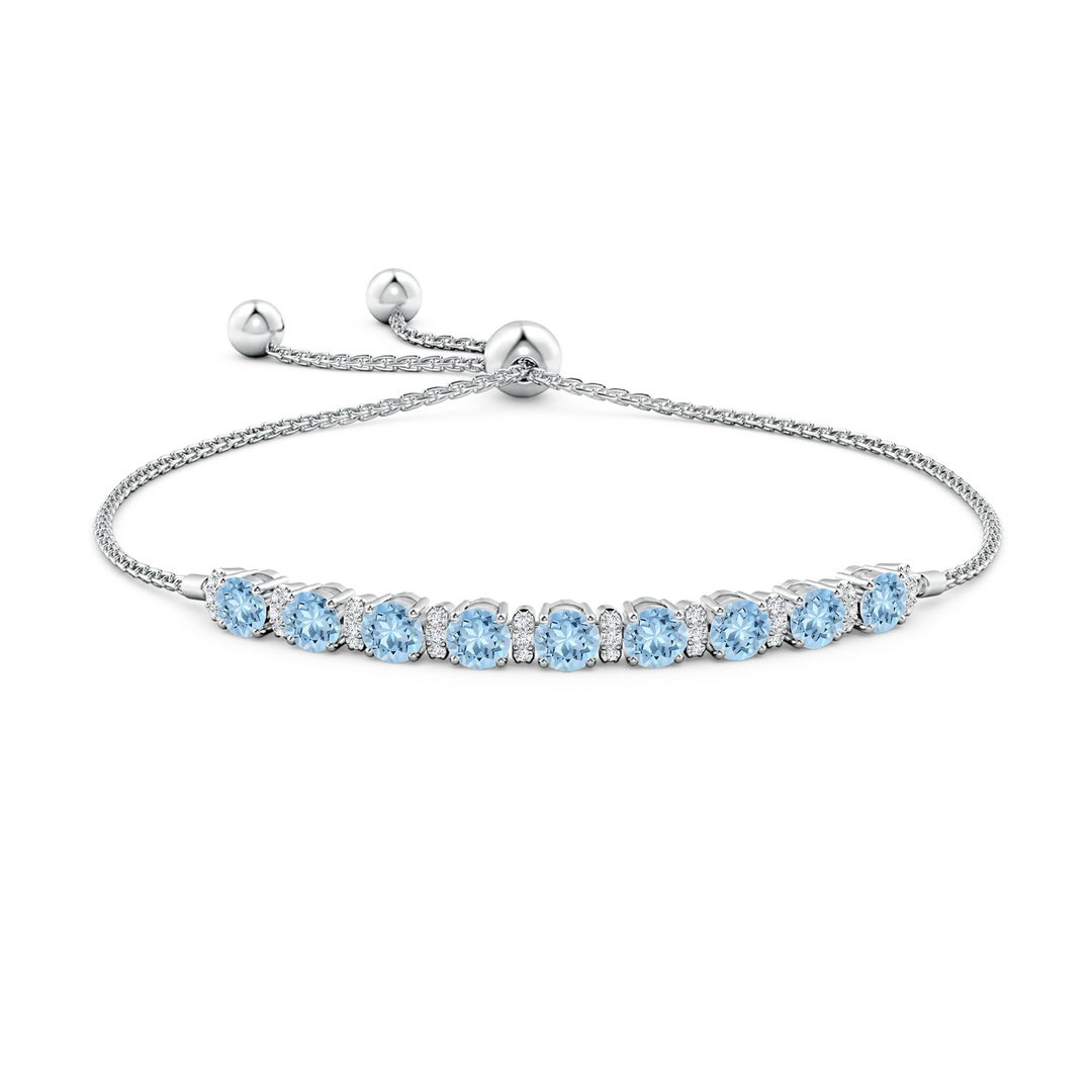 4mm AAA Aquamarine Bolo Bracelet with Diamond Accents in White Gold - side 1