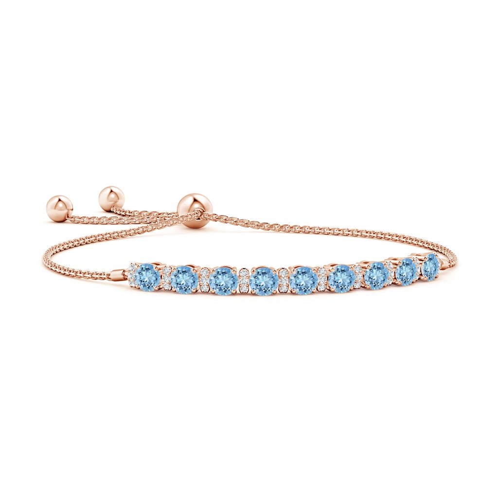 4mm AAAA Aquamarine Bolo Bracelet with Diamond Accents in Rose Gold