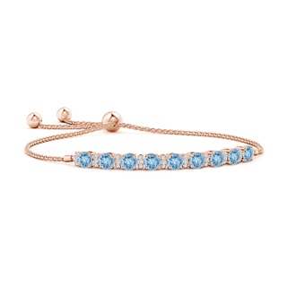 4mm AAAA Aquamarine Bolo Bracelet with Diamond Accents in Rose Gold