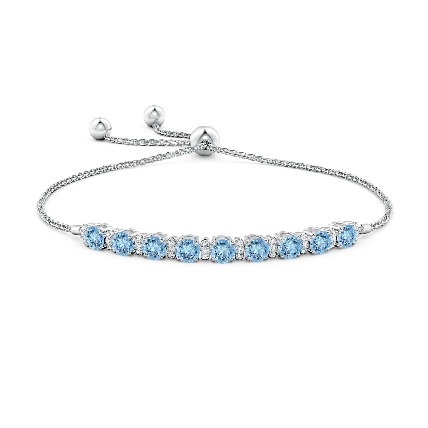 4mm AAAA Aquamarine Bolo Bracelet with Diamond Accents in White Gold