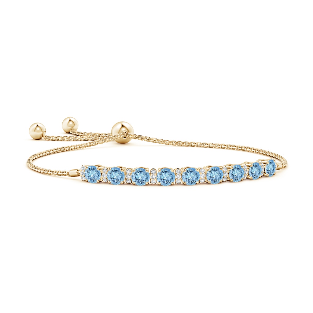 4mm AAAA Aquamarine Bolo Bracelet with Diamond Accents in Yellow Gold