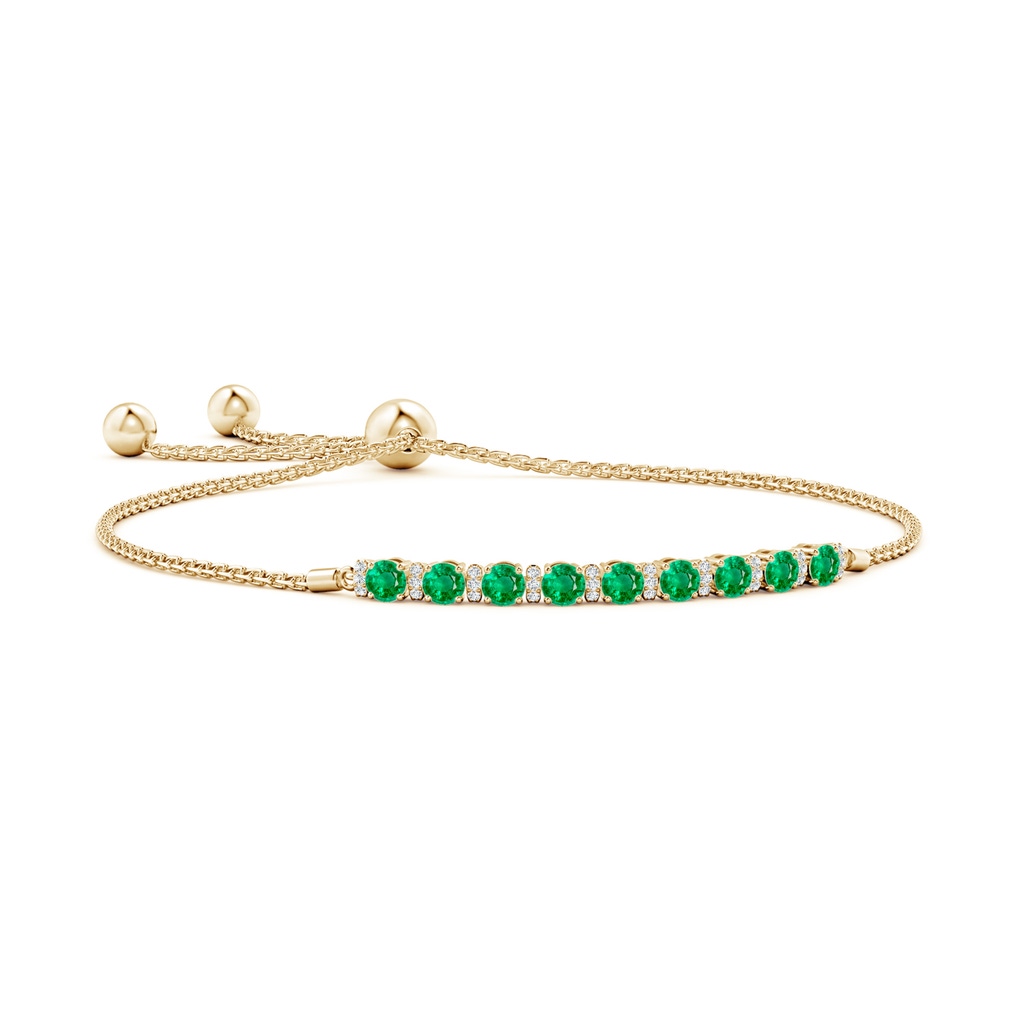 3mm AAA Emerald Bolo Bracelet with Diamond Accents in Yellow Gold