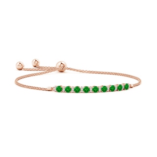 3mm AAAA Emerald Bolo Bracelet with Diamond Accents in Rose Gold