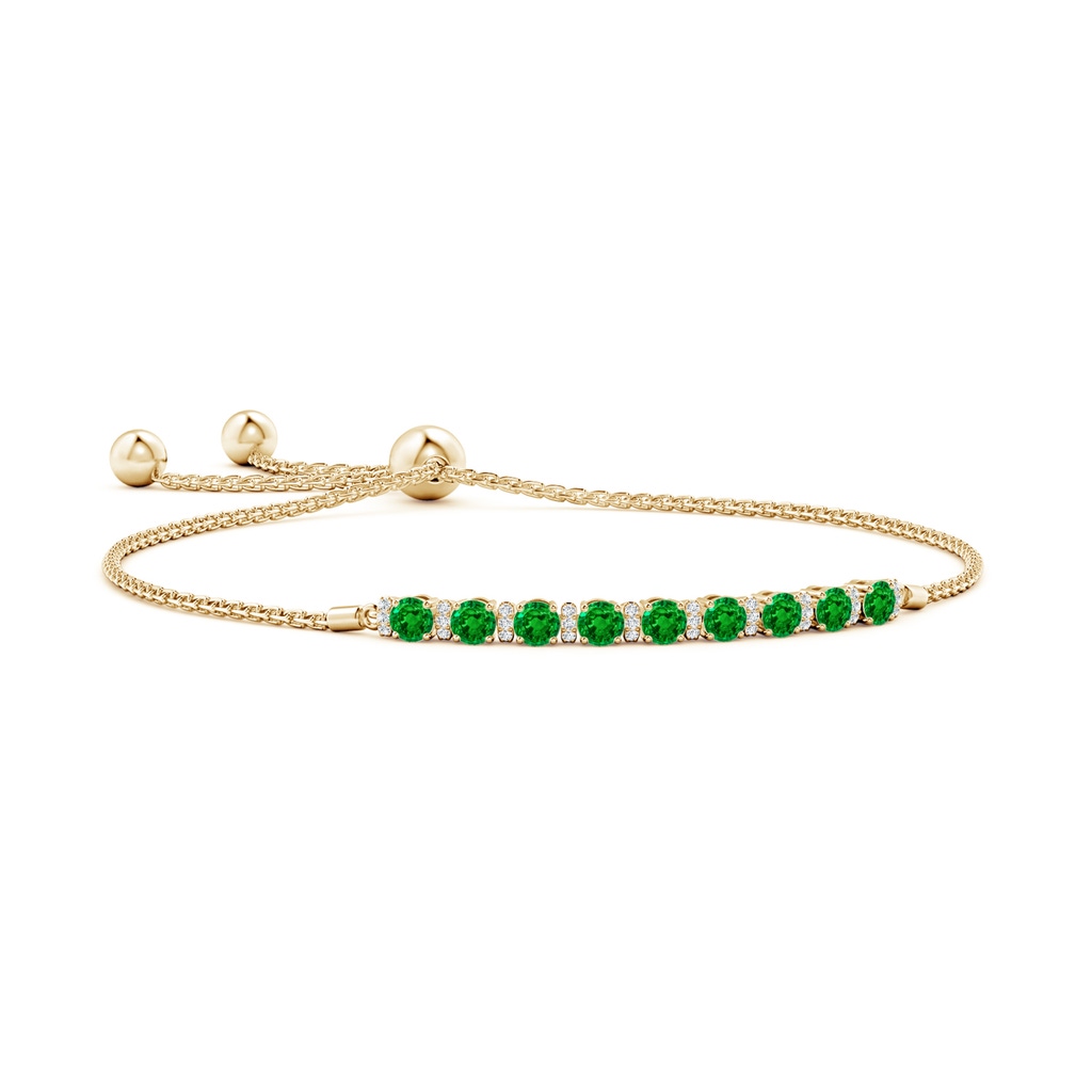 3mm AAAA Emerald Bolo Bracelet with Diamond Accents in Yellow Gold