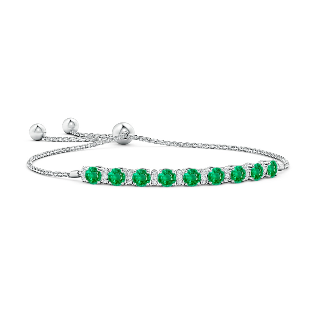 4mm AAA Emerald Bolo Bracelet with Diamond Accents in White Gold