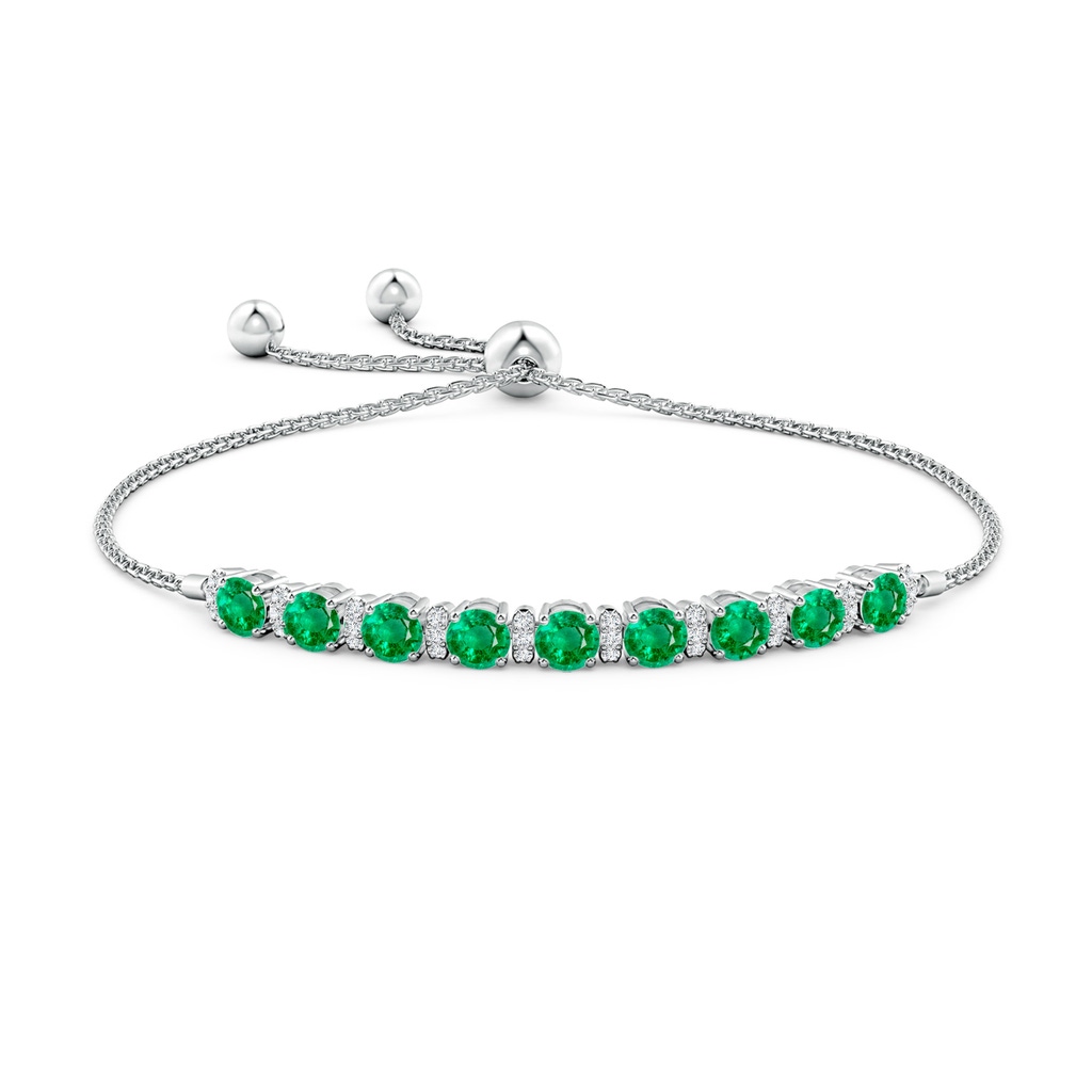 4mm AAA Emerald Bolo Bracelet with Diamond Accents in White Gold Side-1