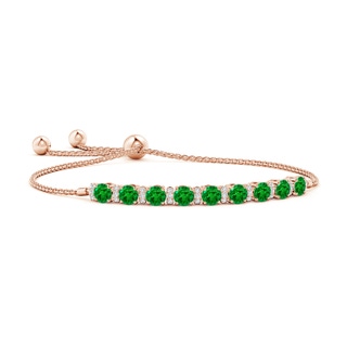 4mm AAAA Emerald Bolo Bracelet with Diamond Accents in Rose Gold