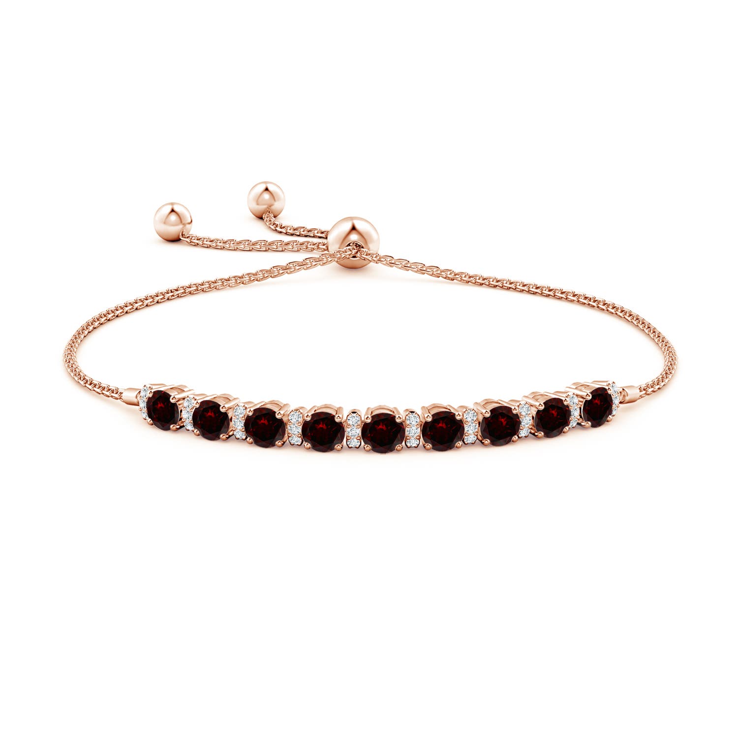 4mm A Garnet Bolo Bracelet with Diamond Accents in Rose Gold